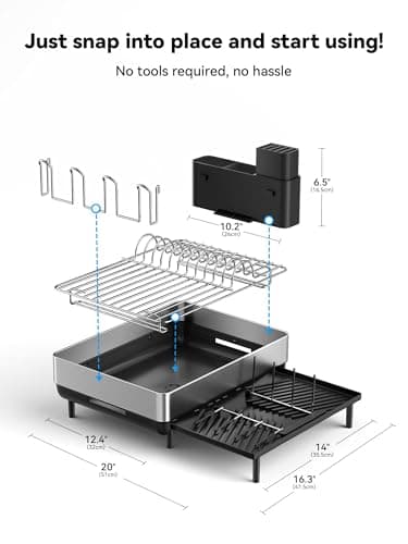 SUNLY Large Dish Drying Rack, Expandable Dish Racks for Kitchen Counter, Space Saving 304 Stainless Steel Drying Rack Kitchen, Extra Large Drainer with Multifunctional Flip Up Pegs, Black 7