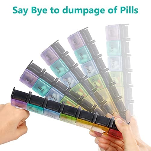 Fullicon Weekly Pill Box Organizer, 7 Day Tablet Boxes for Vitamins and Supplements, Easy to Open Large Medicine Box, Portable Push Button Arthritis Friendly Medication Organizer for Travel 5