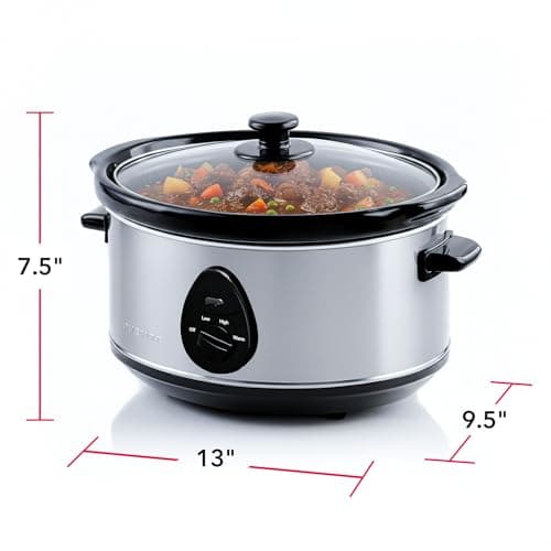 OVENTE Electric Slow Cooker with 3 Cooking Settings, Non-Stick and Dishwasher Safe Stoneware, Stainless Steel Body, Glass Lid, 3.7 Qt Oval Pot for Entrees, Soups, Sauces, Stews & Dips, Silver SLO35ABR 8