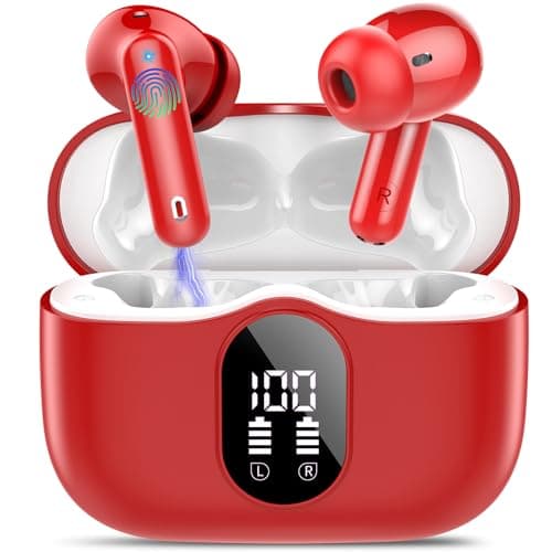 Btootos Wireless Earbuds, Bluetooth 5.4 Headphones Bass Stereo, Ear Buds with Noise Cancelling Mic, IP7 Waterproof in Ear Earphones, 36H LED Display Bluetooth Earbuds for Laptop Pad Phones, Rose Red