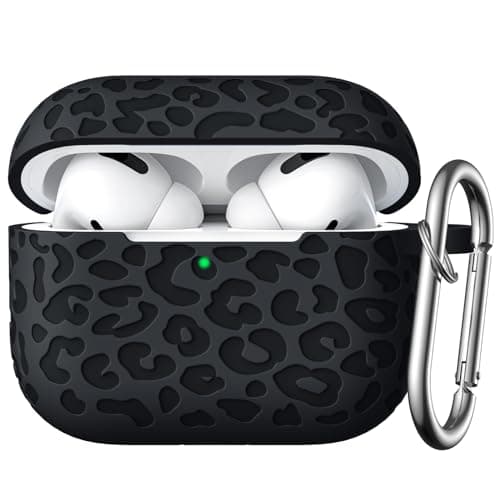 DGege Compatible with Airpods Pro 2nd Generation Case, Leopard Engraved Soft Silicone Skin Cover Full Protective Case for AirPods Pro Case 2nd/Airpod Pro Case Cover,Front LED Visible,Black