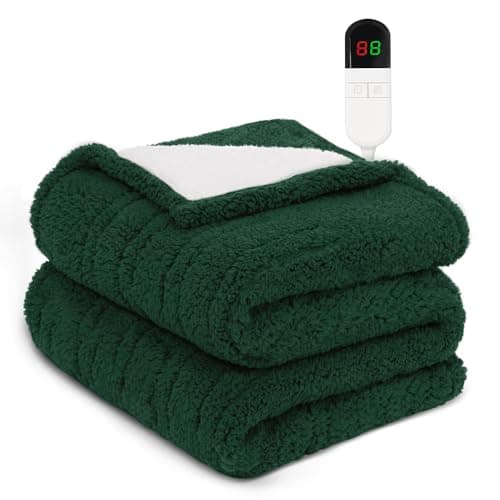 MAXEVE Heated Blanket Electric Throw 50"x60" Soft Double Sided Sherpa Heating Blanket with 8 Fast Heating Levels & 1-8H Auto-Off,Over-Heat Protection,Machine Washable,ETL Certification, Green 9