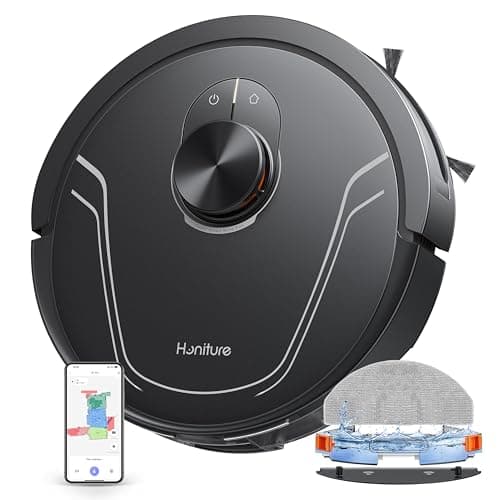HONITURE Robot Vacuum and Mop Combo,V8 Pro Robot Vacuum Cleaner with 5000Pa Max Suction,Laser Navigator Robotic Vacuums with 180 Mins Run Time,Self-Charging,App Control,Ideal for Pet Hair, Large
