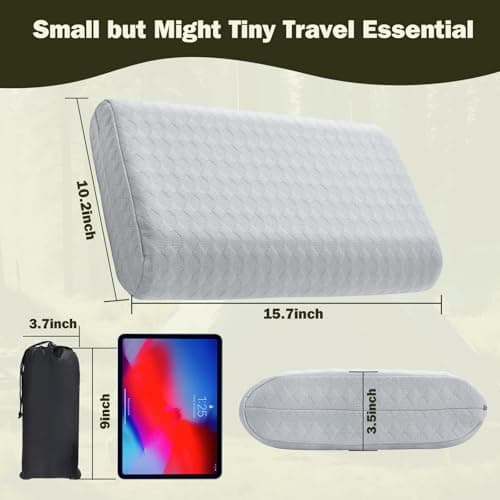 Vekkia Travel Pillow with Memory Foam, Portable and Compressible Camping Pillow with Washable Cover, Ergonomic Supportive for Sleeping, Ideal for Adults & Kids Travel, Hiking, Airplane, Car (Gray S) 6