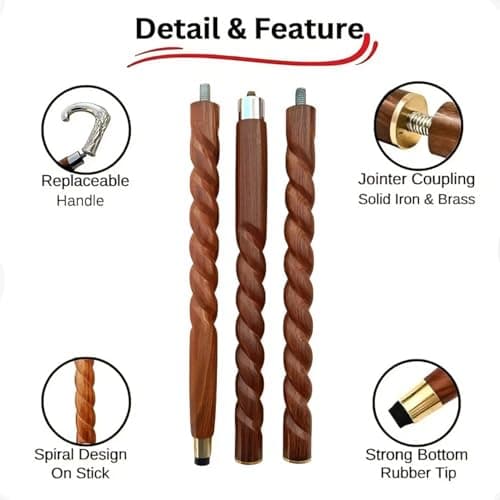 Antique Spiral Brown Wooden Walking Stick with Silver Brass Designer Parrot Handle Walking Wooden Cane for Gift Men & Women 5