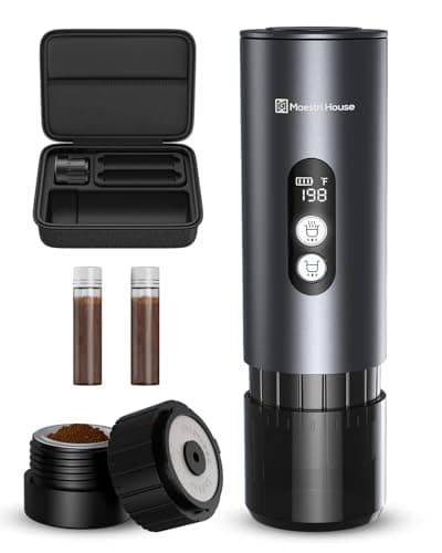 Maestri House 150W Espresso Maker with 2-3 Min Fast Self-Heating, Portable Travel Espresso Coffee Machine with Bag, Small Tea Cup Also Holder for NS Capsule & Ground Coffee for Car Camping, RV, Hiking