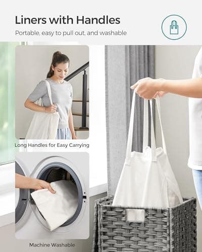 SONGMICS Laundry Hamper with Lid, 17.2 Gallon (65 L) Synthetic Rattan Clothes Laundry Basket with Lid and Handles, Foldable, Removable Liner, Dove Gray ULCB165G01 6