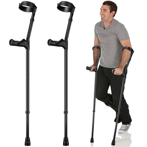 Geiserailie 2 Pcs Forearm Crutches for Adults Adjustable Elbow Crutches with Metal Spine Articulating Arm Cuff TPR Hand Grip and Wider Rubber Tip Lightweight Support Arm Crutches for Leg Injury
