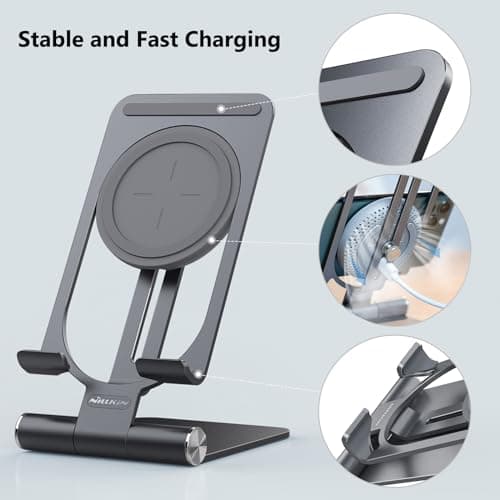 Nillkin Fast Wireless Charger - Metal Foldable and Adjustable Wireless Charging Stand for iPhone 16 15 14 13 12, Samsung Galaxy S25 S24 S23 S22 S21 Ultra/Plus and Android Phones, Space Grey 6
