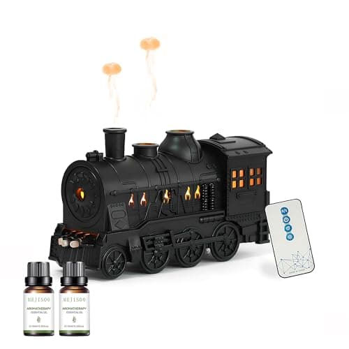Lonyiabbi Steam Train Essential Oil Diffuser Set, 300 ml Retro Train Aromatherapy Diffuser with Night Light, Includes 2 Essential Oils, Desk Decor Humidifier, Gift for Train Lovers
