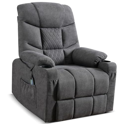 OBBOLLY Power Lift Recliner Chair with Massage & Heat for Elderly, Linen Fabric Lazy Recliner Sofa Chairs with Cup Holders/USB/Side Pockets for Living Room, Dark Grey