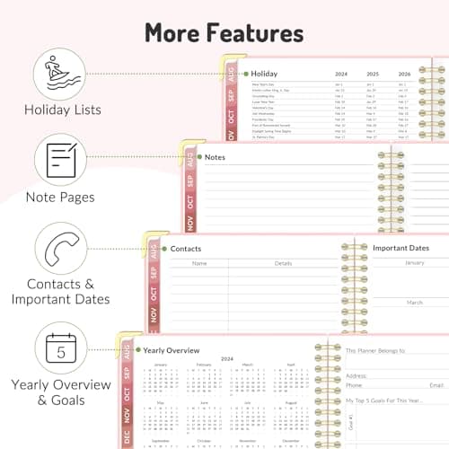 Forvencer 17 Month Academic Planner 2024-2025, Large 8.5" x 11", Weekly and Monthly Planner 2025, Aug 2024 - Dec 2025, Monthly Planner with Golden Corner Guards, Hardcover Agenda Book Planners with Colorful Tabs, College Student Teacher Planner 2024-2025, A4 (8.5" x 11") Large Planner, Pink 5