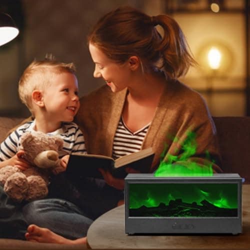 Essential Oil Diffusers for Home,Air Diffuser Flame Colorful Water Vapor Fireplace Fire Humidifier Aromatherapy Aroma for Room Bedroom,Auto Off Protection 7