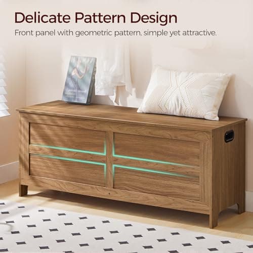 MAHANCRIS Storage Chest, 47.2” Large Toy Chest, Entryway Storage Trunk, Storage Bench with Safety Hinge, Entrance Bench for Living Room, Entrance, Bedroom, Honey Brown SCOR48901 7