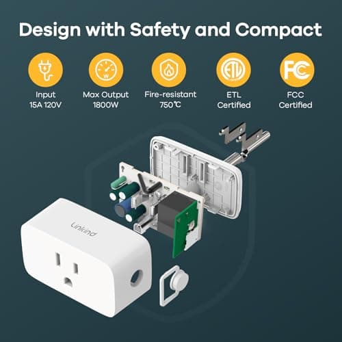 Linkind Matter Smart Plug, Work with Apple Home, Siri, Alexa, Google, SmartThings, Smart Home Smart Outlet Timer 15A/1800W, APP Remote Control & Schedule, ETL & FCC Certified, 2.4G Wi-Fi Only, 4 Pack 7