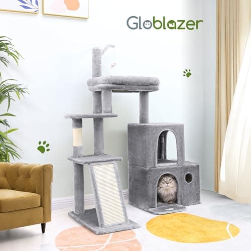 Globlazer Cat Tower for Indoor Adult Cats, 50-inch Heavy Duty Cat Tree House for Big Cats with Extra-Large Padded Platform, Sisal Scratching Board, 2 Large Condos, F50, Light Grey 8