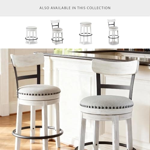 Signature Design by Ashley Valebeck Barstool, Rustic-Industrial Counter Height Chair, 360° Swivel, Wood & Metal Frame, Cushioned Seat, Ideal for Kitchen Island with Seating, Vintage White 5