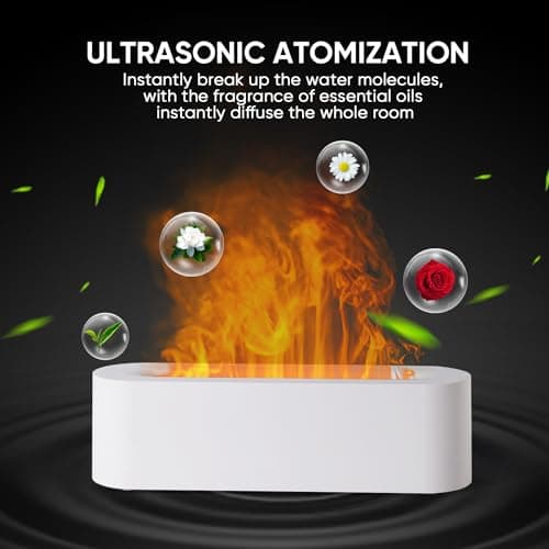 YALEDI Essential Oil Diffuser, Fireplace Flame Fire Oil Diffuser, 150ml Ultrasonic Cool Mist Aromatherapy Humidifier, Scent Aroma Diffuser with 7 Colors Light, Timer & Auto-Off for Home, Room (White) 6