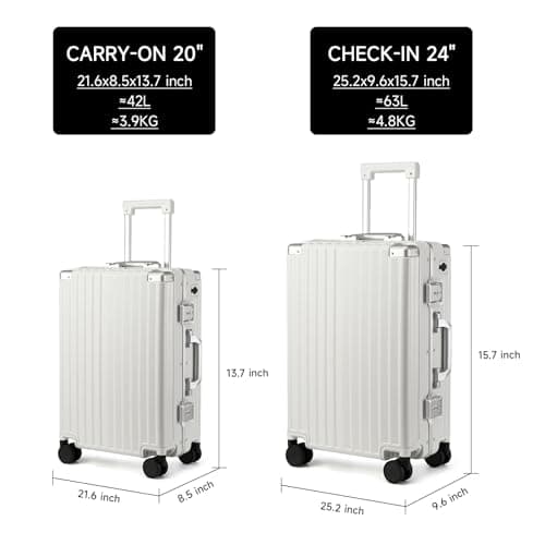 MYER Hard Shell Carry On Luggage 22x14x9 Airline Approved,20 Inch Aluminum Luggage with 100% 3-Layer PC,Carry On Suitcases with Wheels,Cup Holder and USB Port (Milky White, 20 inch) 5