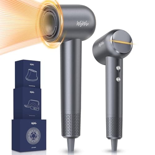 Hair Dryer, 1500W High Speed Ionic Hair Dryer with Diffuser for Curly Hair, 110,000RPM Blow Dryer, 4 Temps&2 Speeds, Low Noise, 3 Attachments, Gray