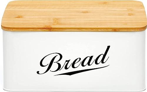 RoyalHouse Modern Metal Bread Box with Bamboo Cutting Board Lid, Bread Storage Container for Kitchen Counter, Vintage Kitchen Decor Organizer 8