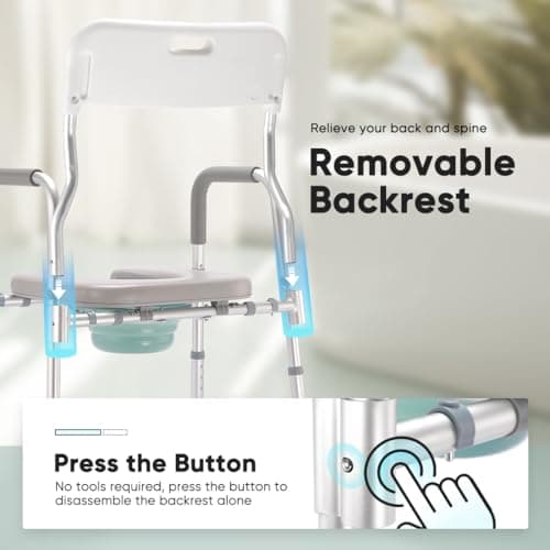 Zler Raised Toilet Seat , 4in1 Bedside Commodes with Handle and Back, Adjustable Toilet Chairs with Bucket for Senior, Handicap & Disabled 6