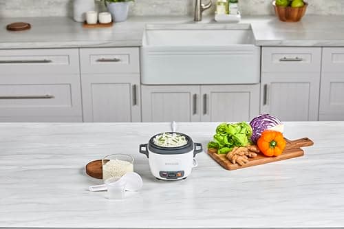BLACK+DECKER 3-Cup Rice Cooker, RC503, 1.5-cup Uncooked Rice, Steaming Basket, Removable Non-Stick Bowl, One Touch, White 10