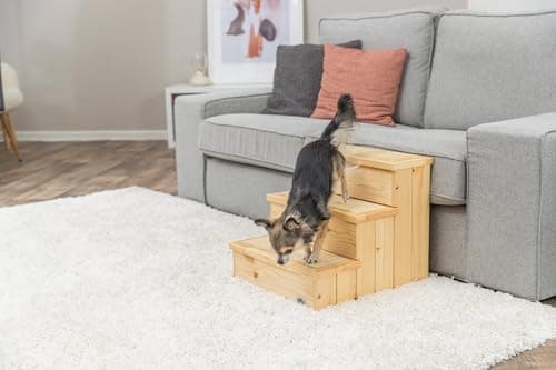 Trixie Wooden Dog Stairs with Nonslip Carpet - 3 Step Pet Stairs for Beds and Couches - with Additional Storage Space - in Natural 9
