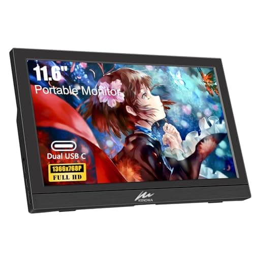 Kenowa Portable Monitor 11.6 Inch, HD Screen 1366x768P Small HDMI Monitor with Dual USB C/HDMI External Display for Laptop PC Phone Mac PS4/5 Xbox
