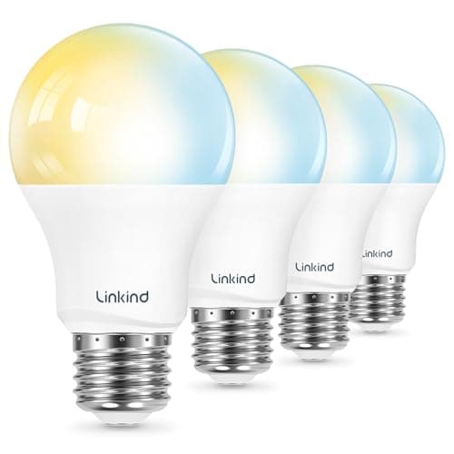 Linkind Smart Light Bulbs, Warm White to Daylight (2700K-6500K), Alexa Light Bulbs, Work with Alexa & Google Home, 60W Equivalent, Efficient 8.5W, 2.4G WiFi Bluetooth LED CRI>90, A19 E26 800LM, 4Pack