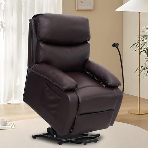 hzlagm Power Lift Recliner Chair for Elderly, Lift Chair with Waterproof Fabric, Electric Recliner with Side Pocket and Remote Control, Easy to Operate, Brown