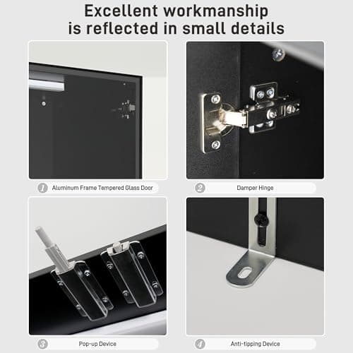 chartustriable 79" Tall Display Cabinet with LED Sensor Light & Pop-up Glass Doors & Drawers, Modern Bookcase Curio Storage Cabinet for Bedroom, Living Room, Office, Black 6