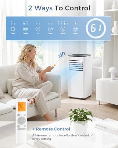 Feelfunn 8000 BTU Portable Air Conditioner - Cools 350 Sq.Ft Quickly, 3-in-1 AC Unit with Remote, 24H Timer, Quiet Operation & Window Kit for Bedrooms Apartments Offices Dorms 5
