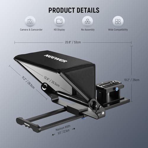 Neewer Teleprompter X14 III with RT113 Remote/App Control, 45° Tilt 14" Beamsplitter All Metal Frame Upgraded Camera Mount QR Plate Compatible with Manfrotto 501PL for iPhone iPad DSLR, Assembly Free 8