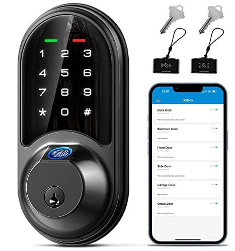 Veise RZ07 Fingerprint Smart Lock, 7-in-1 Smart Locks for Front Door, Keyless Entry Door Lock with App Control, Biometric Electronic Touchscreen Keypad Deadbolt, Matte Black