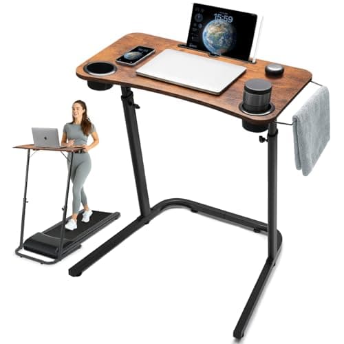 HOMELYM Treadmill Desk, Small Standing Desk for Walking Pad, 30-47 Inch Adjustable Height Walking Pad Stand for Treadmill, Portable Standing Table for Bike and Home Office Work - Brown