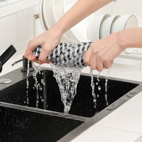 SALAS Cotton Dish Towels Cloths for Kitchen Drying Dishes, Lattice Terry Kitchen Towels, Absorbent Cloths with Hanging Loop, 16‘’ x 26‘’, 4 Packs, Wine Red and Black 8