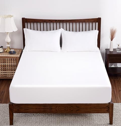Bamboo Viscose Fitted Sheet King Size Only, 400 Thread Count, 8-16" Deep Pocket, Cooling Breathable Silky Smooth Soft Bottom Sheet for Hot Sleeper (White, King)