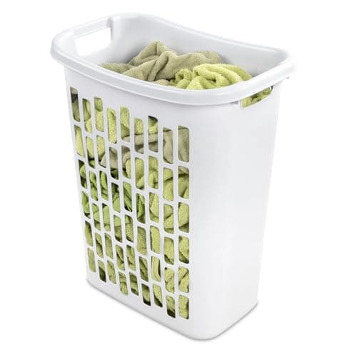 Slim Rectangular Laundry Hamper, Open Top Plastic Basket for Small Spaces, Modern style, sturdy and durable, White 5