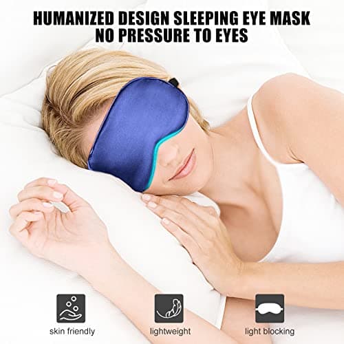 Cavoilu Cooling Sleep Mask w/Gel Eye Mask, Silk Eye Mask for Sleeping, Heated Eye Masks, Blindfold Eye Cover Sleeping Mask for Home Office Travel, Gifts for Men Women, Stocking Stuffers (Blue) 5