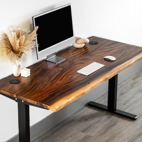 Standing Desk – Walnut Solid Wood Desk, Natural Live Edge, Adjustable Height Dual Motor, Sit Stand for Home Office (Black, W60 x D27) 7