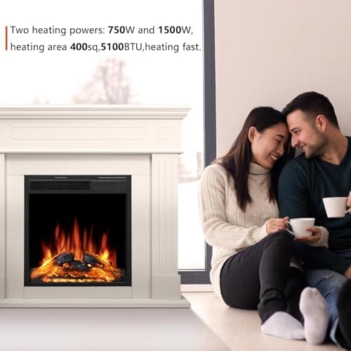 R.W.FLAME 43” Electric Fireplace Mantel Wooden Surround Firebox, TV Stand with Freestanding Electric Fireplace, Remote Control, Adjustable Led Flame, 750W/1500w Cream 7