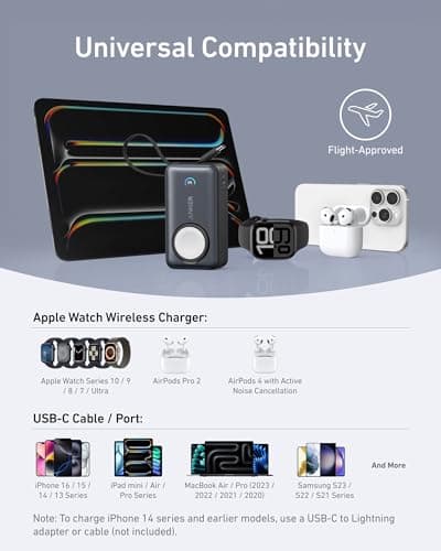 Anker MagGo Power Bank for Apple Watch, Officially Certified 10,000mAh Compact Battery Pack with Built-in USB-C Cable, 35W Max, for iPhone 15 Series, Samsung, iPad, AirPods, and More(Black) 6