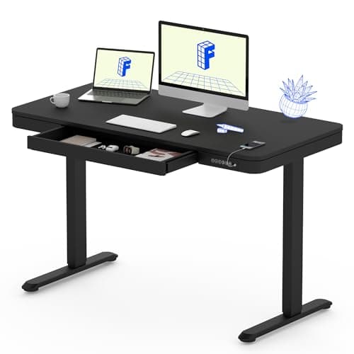 FLEXISPOT Comhar Electric Standing Desk with Drawer Desktop & Adjustable Frame Quick Install w/USB Charge Ports (Black, Wood)