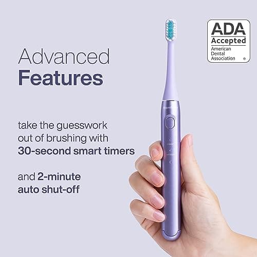 Aquasonic Icon ADA-Accepted Rechargeable Toothbrush | Magnetic Holder & Slim Travel Case | 2 Brushing Modes & Smart Timers | Gentle Micro-Vibrations (Lilac) 5