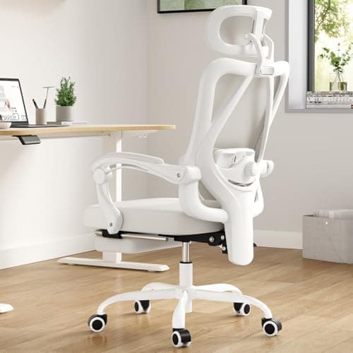 Farini Ergonomic Office Chair with Footrest, Mesh Office Desk Chair with Headrest, High Back Computer Chair with Adjustable Lumbar Support.for Home Office Study Room Bedroom (with footrest, Beige) 7