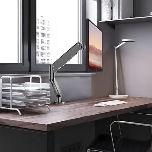 Gas Spring Monitor Arm 32 Inch,Adjustable Single Monitor Desk Mount with Swivel/Tilt/Rotation,Computer Monitors Stand Holder with Clamp/Grommet Mounting Base, VESA Mount Bracket 5
