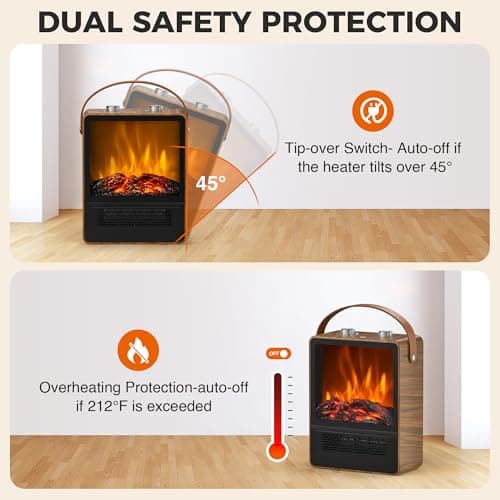 Electric Fireplace Heater for Indoor Use, 1500W/750W Space Heater Fireplace with 3D LED Flame, Double Safety Protection, Portable Fireplace Heater for Home Office Christmas Decoration 5