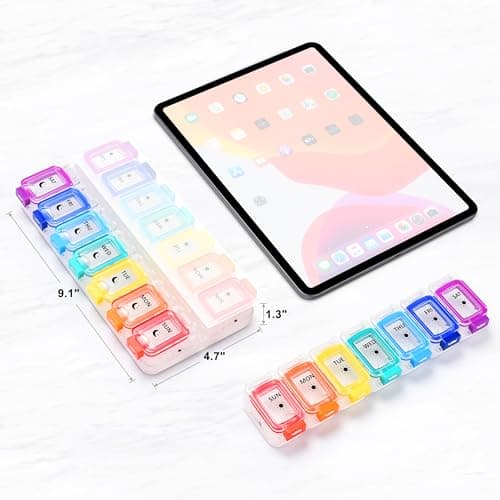 Fullicon Moisture Proof Pill Organizer 2 Times a Day, Large Pill Box 7 Day, Spill Proof Pill Case, Travel Pill Container, Medicine Pill Organizer with Secure Lids, Daily Pill Organizer (Rainbow Clear) 6