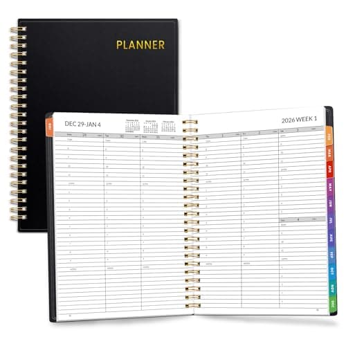 SUNEE 2026 Appointment Book, 2026 Hourly Planner 6.4"x8.3", Hourly, Weekly & Monthly Planner - from January 2026 - December 2026, Flexible Cover, Note Page, Pocket, Bookmark, Black